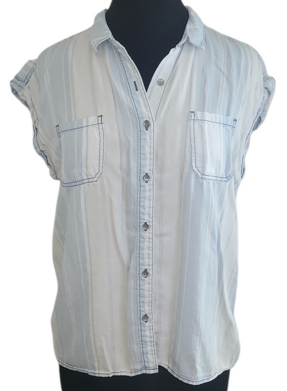 Mossimo Striped Lyocell Blouse Blue White Button Front M